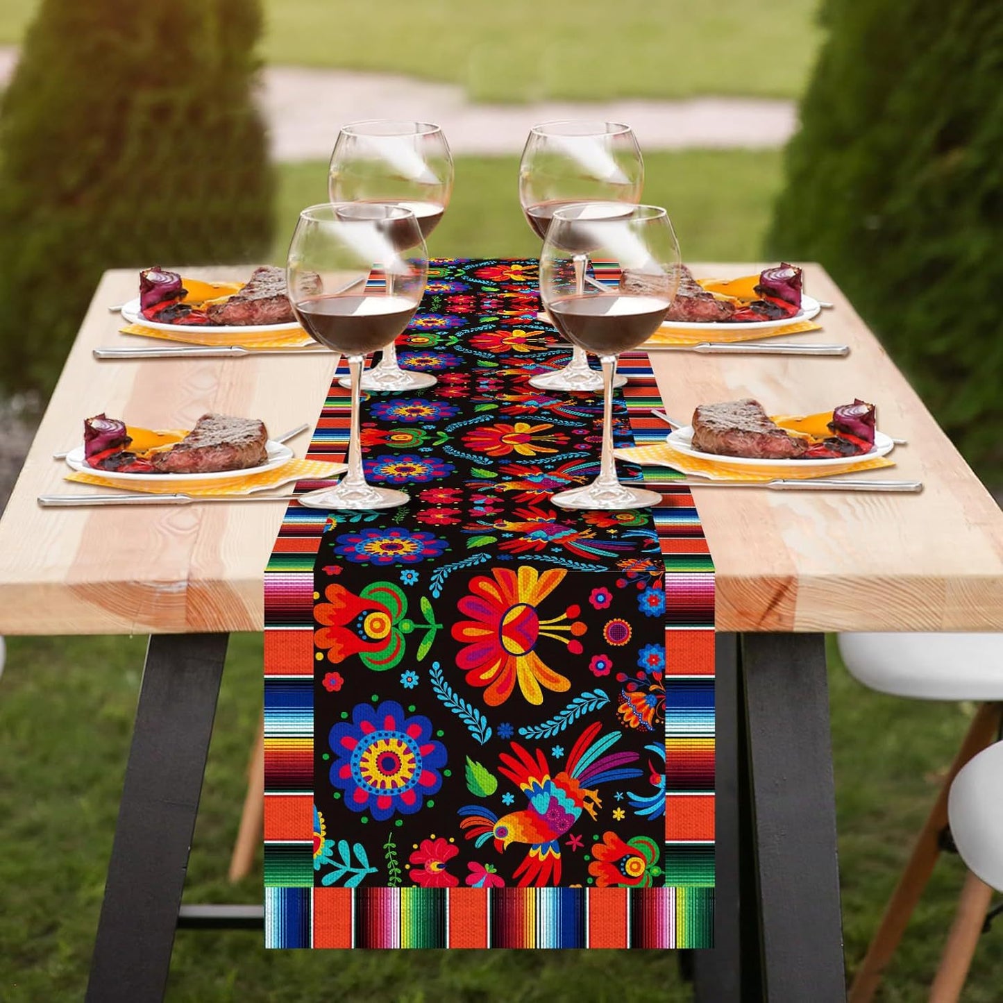 Day Of The Dead Flowers Table Runner In Polyester, Perfect For Festive Decoration
