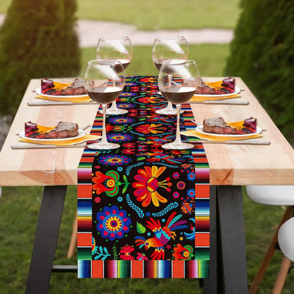 Day Of The Dead Flowers Table Runner In Polyester, Perfect For Festive Decoration