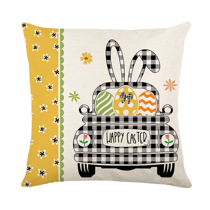 Easter Cartoon Style Rabbit Linen Cushion Pillow, Perfect For Festive Home Decor