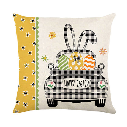 Easter Cartoon Style Rabbit Linen Cushion Pillow, Perfect For Festive Home Decor