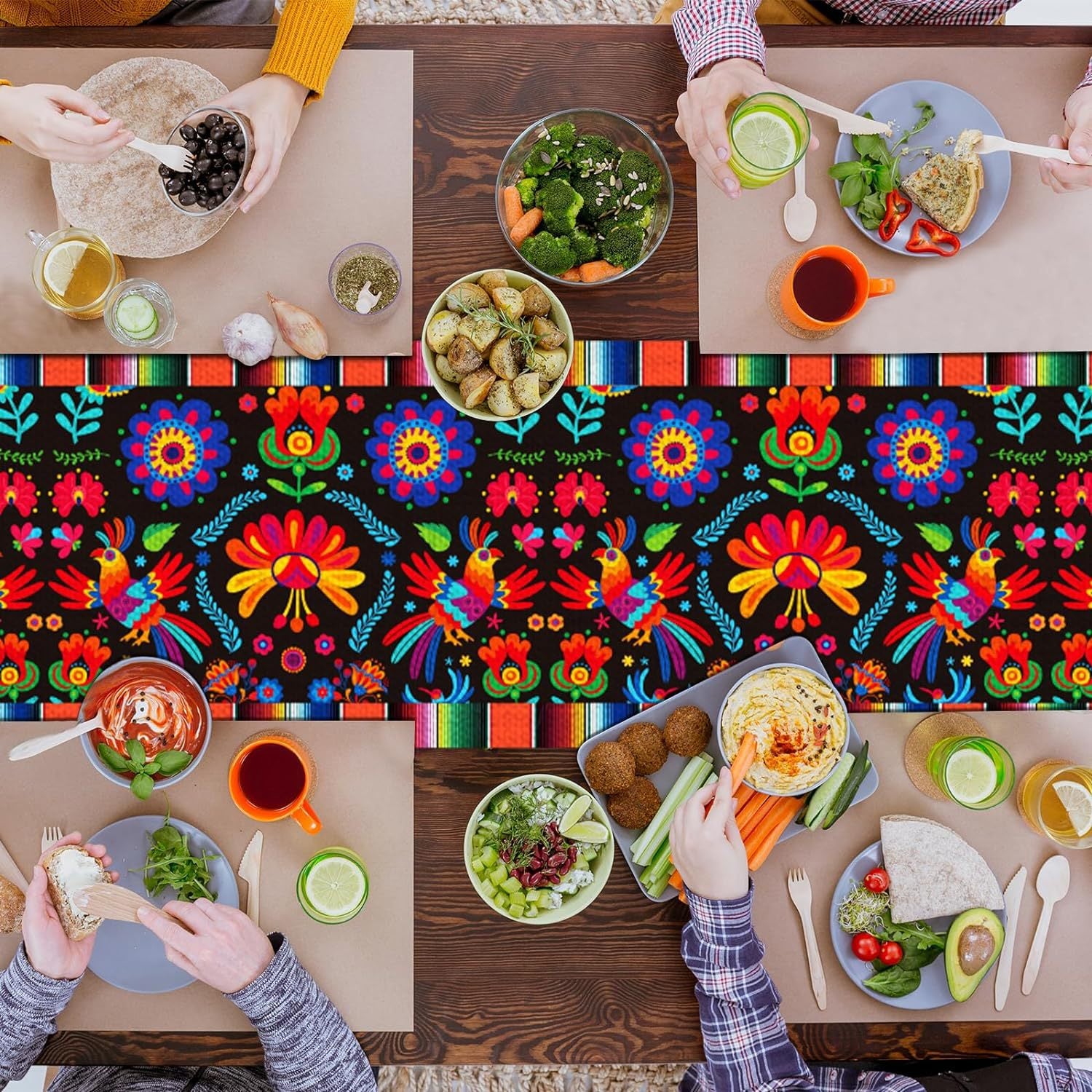 Day Of The Dead Flowers Table Runner In Polyester, Perfect For Festive Decoration