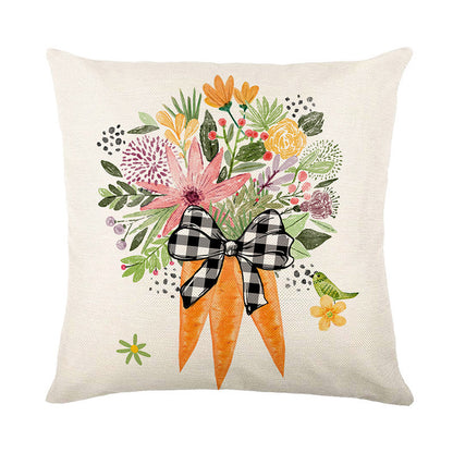 Easter Cartoon Style Rabbit Linen Cushion Pillow, Perfect For Festive Home Decor