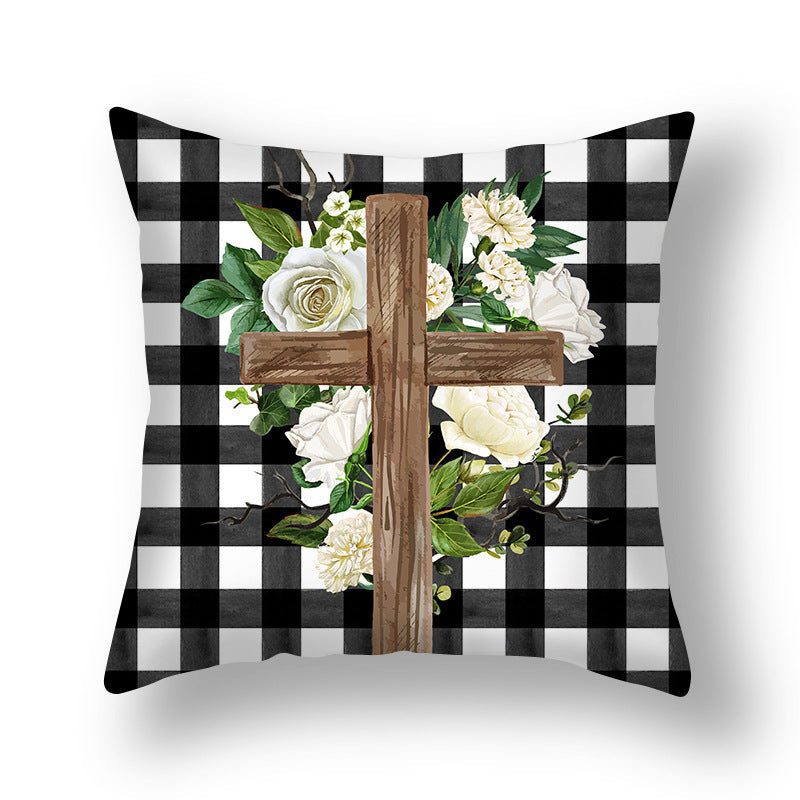 Easter Cartoon Style Rabbit Linen Cushion Pillow, Perfect For Festive Home Decor