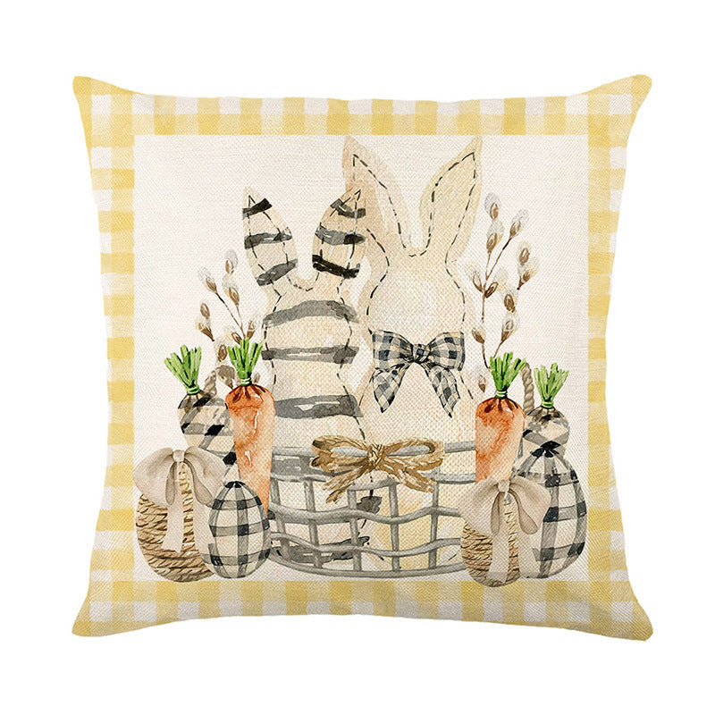 Easter Cartoon Style Rabbit Linen Cushion Pillow, Perfect For Festive Home Decor