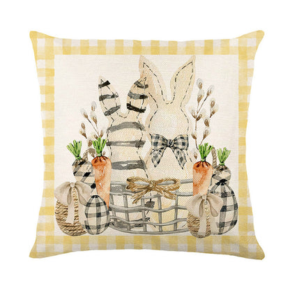 Easter Cartoon Style Rabbit Linen Cushion Pillow, Perfect For Festive Home Decor