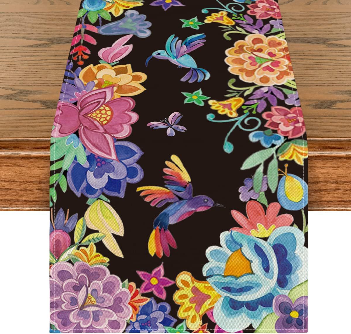 Day Of The Dead Flowers Table Runner In Polyester, Perfect For Festive Decoration