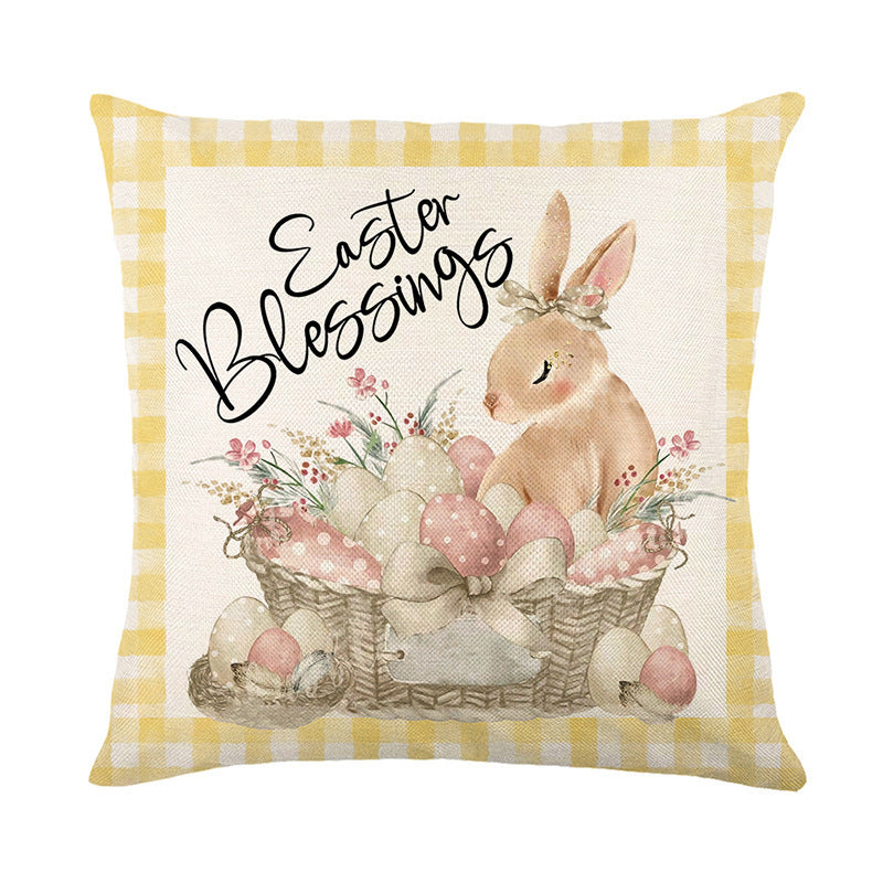 Easter Cartoon Style Rabbit Linen Cushion Pillow, Perfect For Festive Home Decor