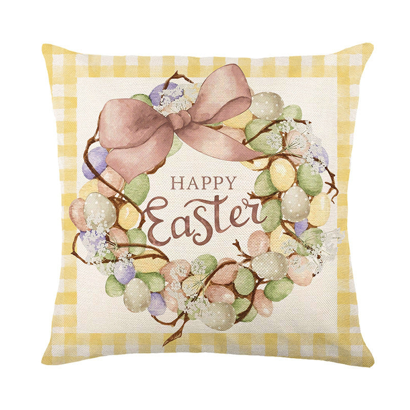 Easter Cartoon Style Rabbit Linen Cushion Pillow, Perfect For Festive Home Decor
