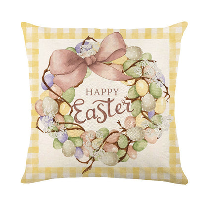 Easter Cartoon Style Rabbit Linen Cushion Pillow, Perfect For Festive Home Decor