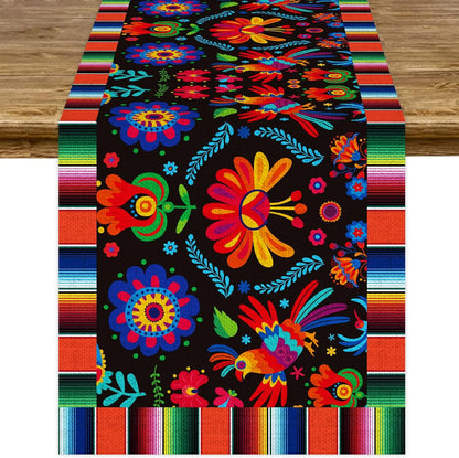 Day Of The Dead Flowers Table Runner In Polyester, Perfect For Festive Decoration