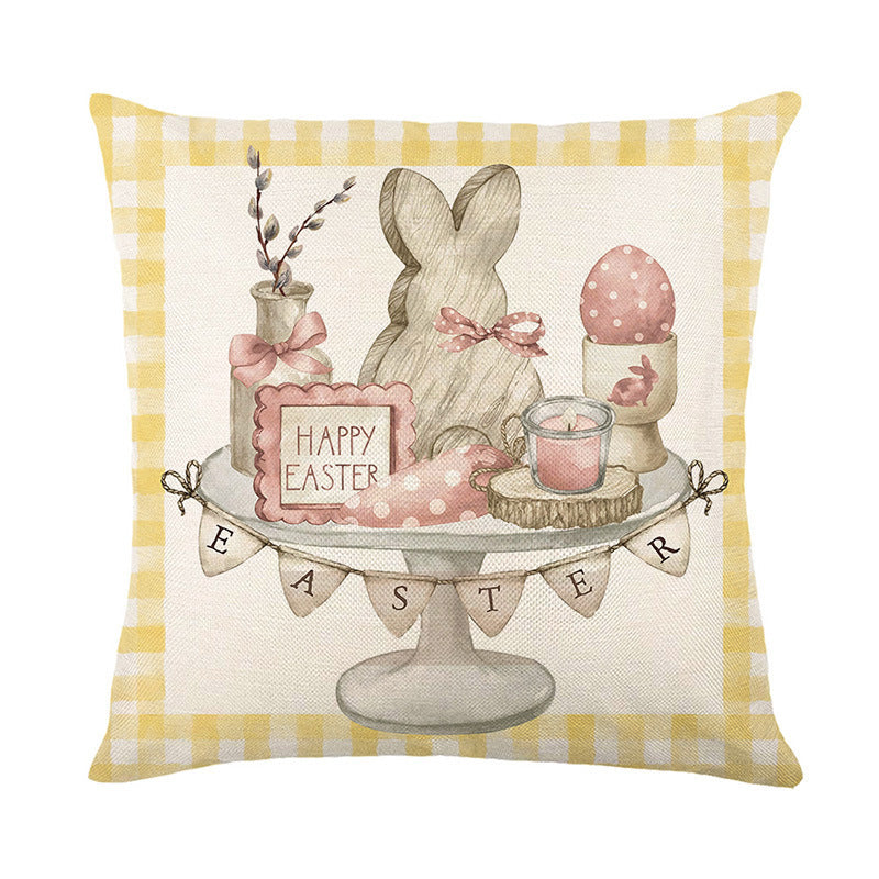 Easter Cartoon Style Rabbit Linen Cushion Pillow, Perfect For Festive Home Decor