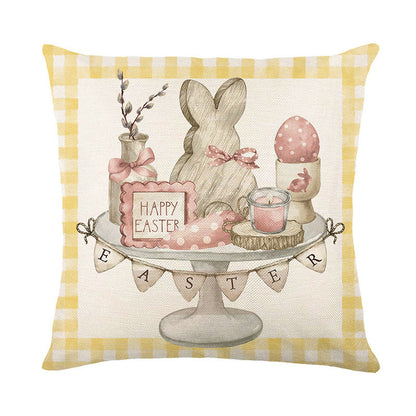 Easter Cartoon Style Rabbit Linen Cushion Pillow, Perfect For Festive Home Decor