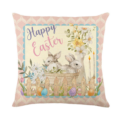 Easter Cartoon Style Rabbit Linen Cushion Pillow, Perfect For Festive Home Decor