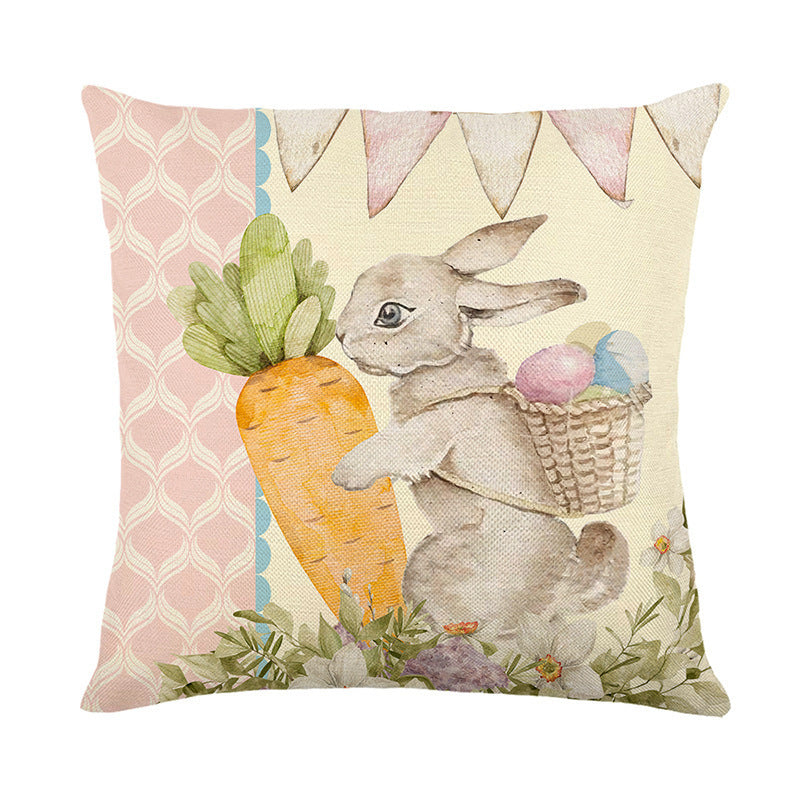Easter Cartoon Style Rabbit Linen Cushion Pillow, Perfect For Festive Home Decor