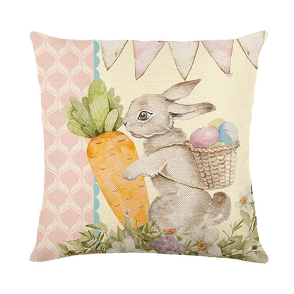 Easter Cartoon Style Rabbit Linen Cushion Pillow, Perfect For Festive Home Decor