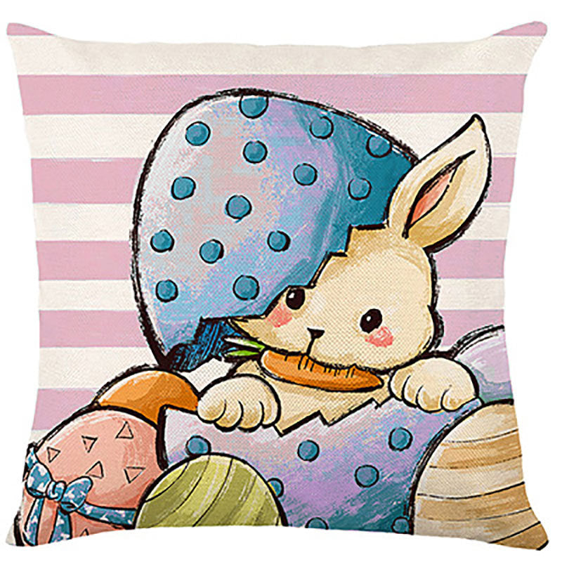 Easter Cartoon Style Rabbit Linen Cushion Pillow, Perfect For Festive Home Decor