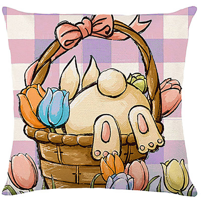 Easter Cartoon Style Rabbit Linen Cushion Pillow, Perfect For Festive Home Decor