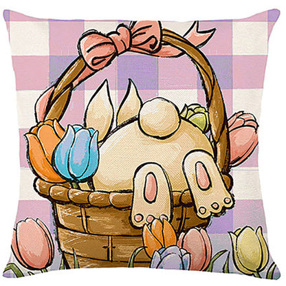 Easter Cartoon Style Rabbit Linen Cushion Pillow, Perfect For Festive Home Decor