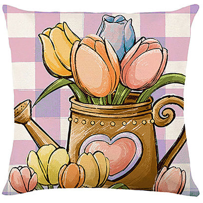 Easter Cartoon Style Rabbit Linen Cushion Pillow, Perfect For Festive Home Decor