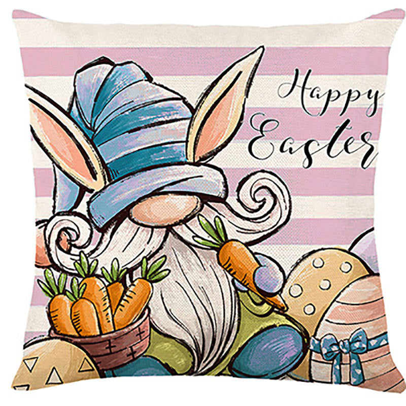 Easter Cartoon Style Rabbit Linen Cushion Pillow, Perfect For Festive Home Decor
