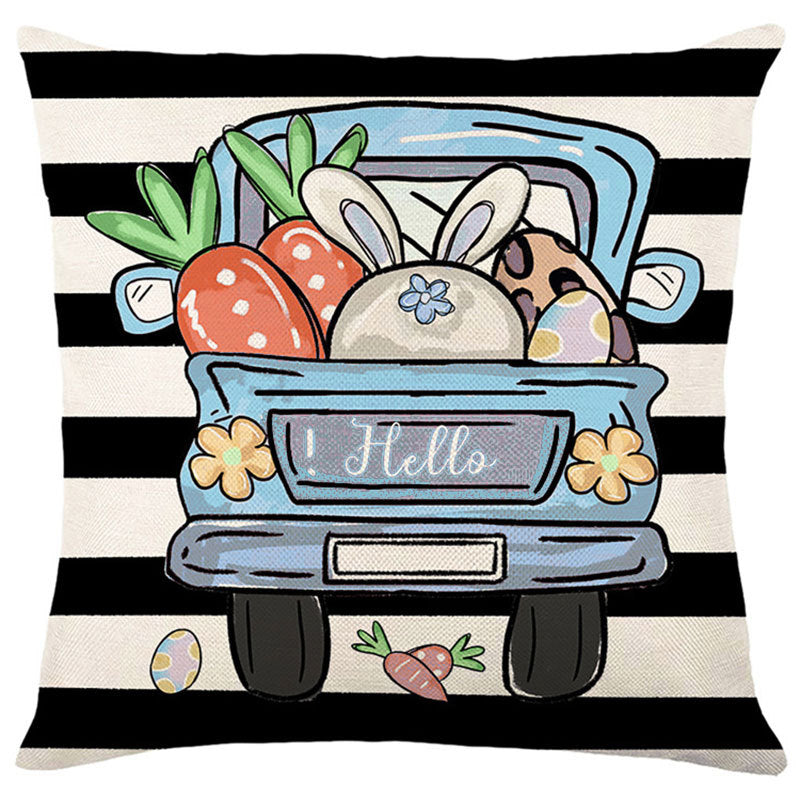 Easter Cartoon Style Rabbit Linen Cushion Pillow, Perfect For Festive Home Decor