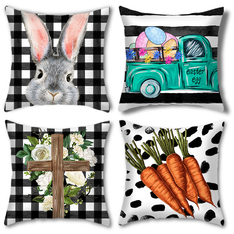 Easter Cartoon Style Rabbit Linen Cushion Pillow, Perfect For Festive Home Decor