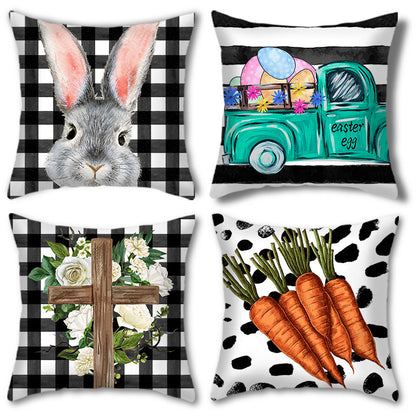 Easter Cartoon Style Rabbit Linen Cushion Pillow, Perfect For Festive Home Decor