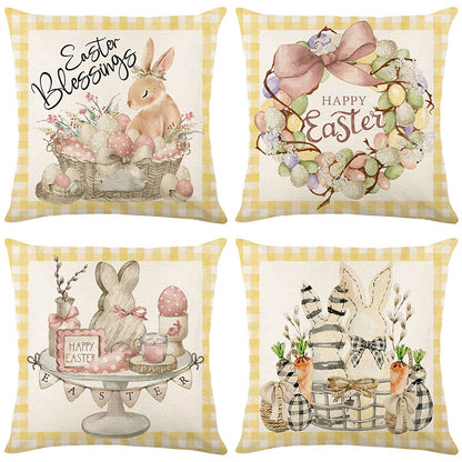Easter Cartoon Style Rabbit Linen Cushion Pillow, Perfect For Festive Home Decor