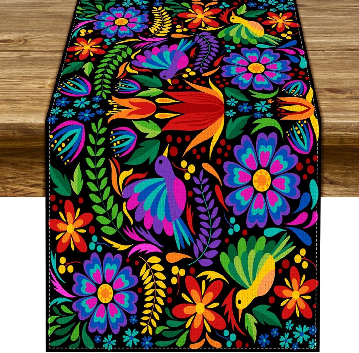 Day Of The Dead Flowers Table Runner In Polyester, Perfect For Festive Decoration
