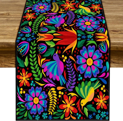 Day Of The Dead Flowers Table Runner In Polyester, Perfect For Festive Decoration