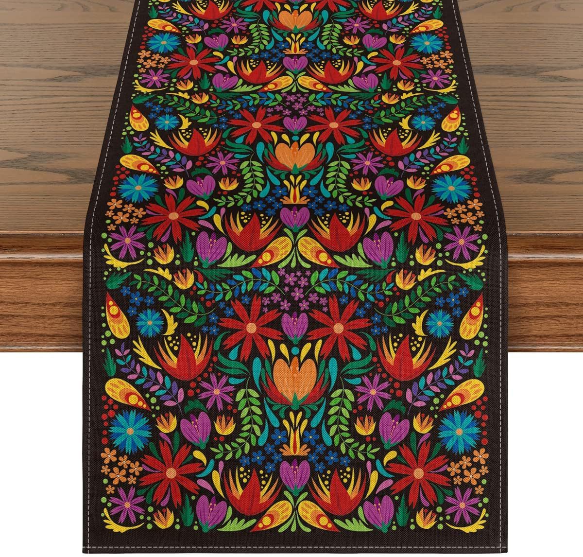 Day Of The Dead Flowers Table Runner In Polyester, Perfect For Festive Decoration