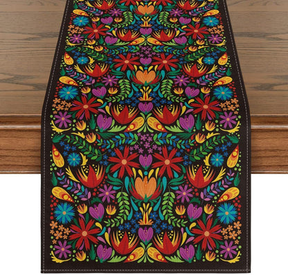 Day Of The Dead Flowers Table Runner In Polyester, Perfect For Festive Decoration