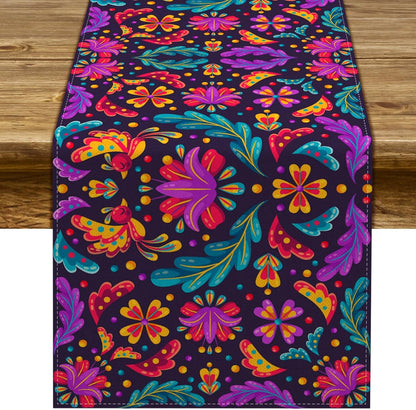 Day Of The Dead Flowers Table Runner In Polyester, Perfect For Festive Decoration