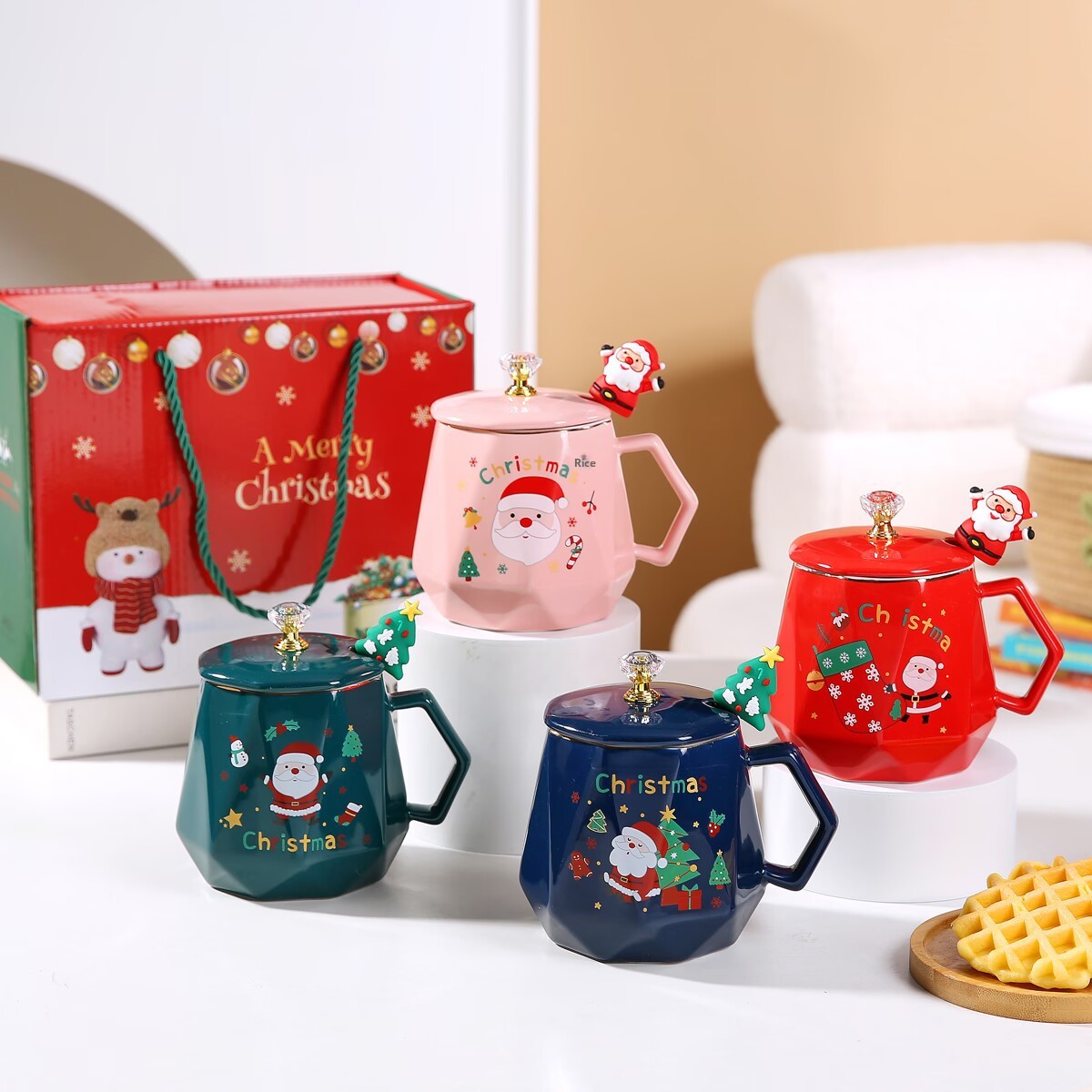 Christmas Cartoon Ceramic Mug Featuring Festive Design, Perfect For Holiday Celebrations