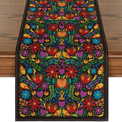 Day Of The Dead Flowers Table Runner In Polyester, Perfect For Festive Decoration