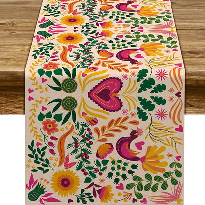 Day Of The Dead Flowers Table Runner In Polyester, Perfect For Festive Decoration