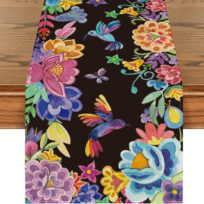 Day Of The Dead Flowers Table Runner In Polyester, Perfect For Festive Decoration