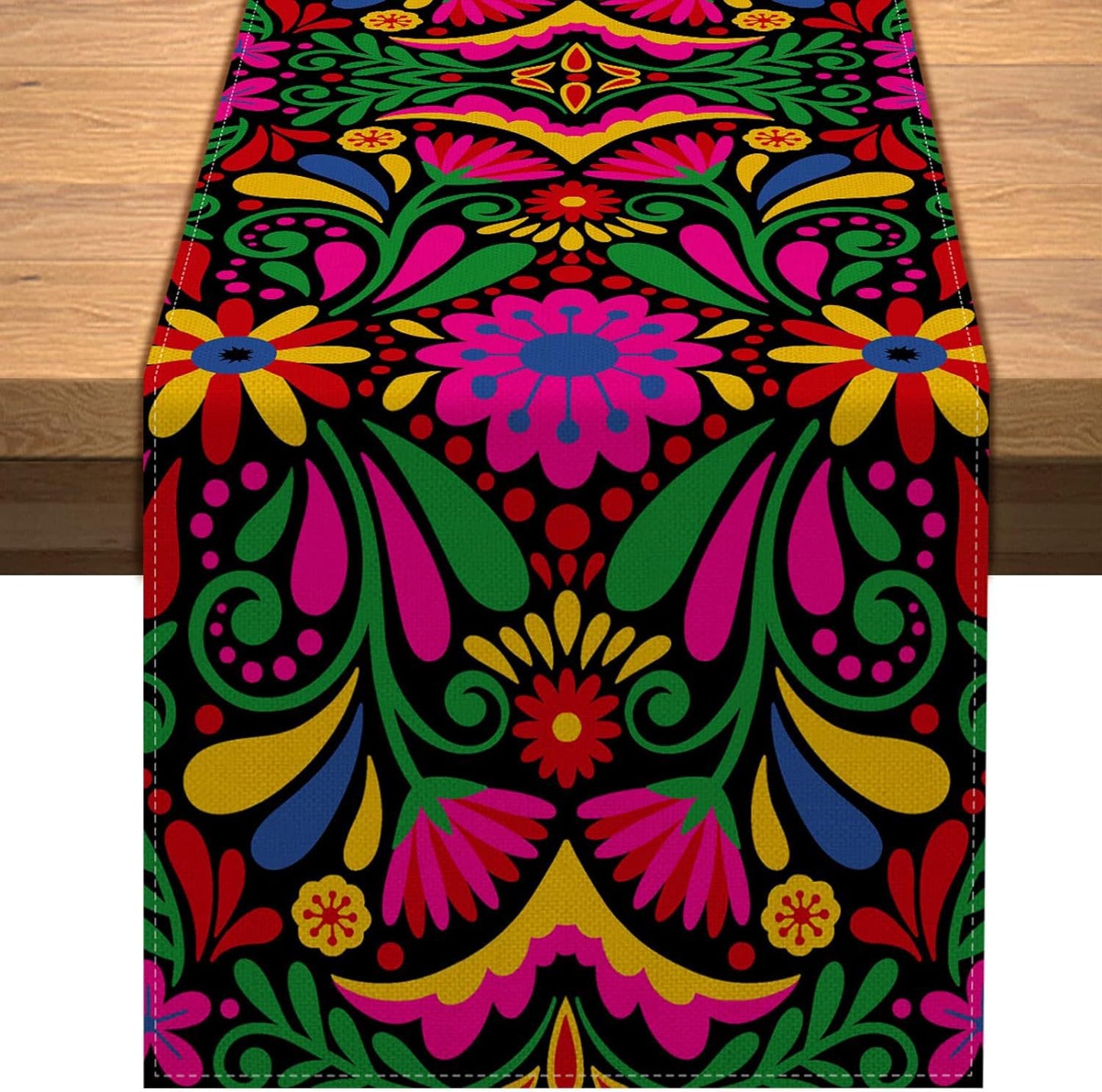 Day Of The Dead Flowers Table Runner In Polyester, Perfect For Festive Decoration