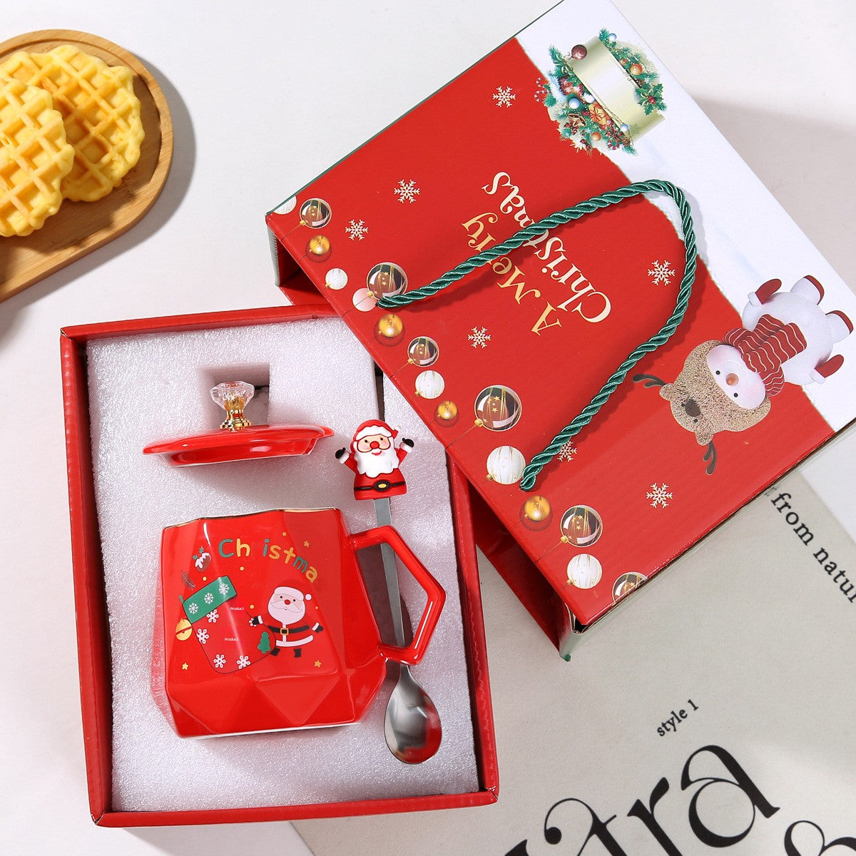 Christmas Cartoon Ceramic Mug Featuring Festive Design, Perfect For Holiday Celebrations
