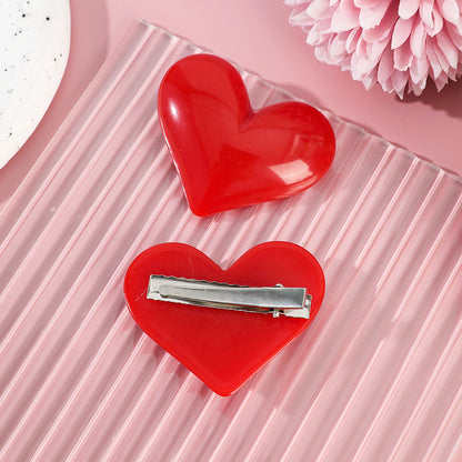 Sweet Heart Shape Hair Claws In Red Plastic, 1 Set Hairpin Accessories Perfect For Valentine's Day