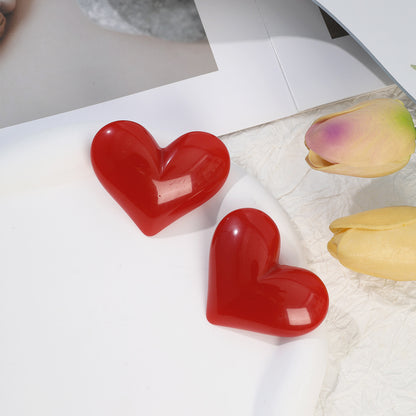 Sweet Heart Shape Hair Claws In Red Plastic, 1 Set Hairpin Accessories Perfect For Valentine's Day