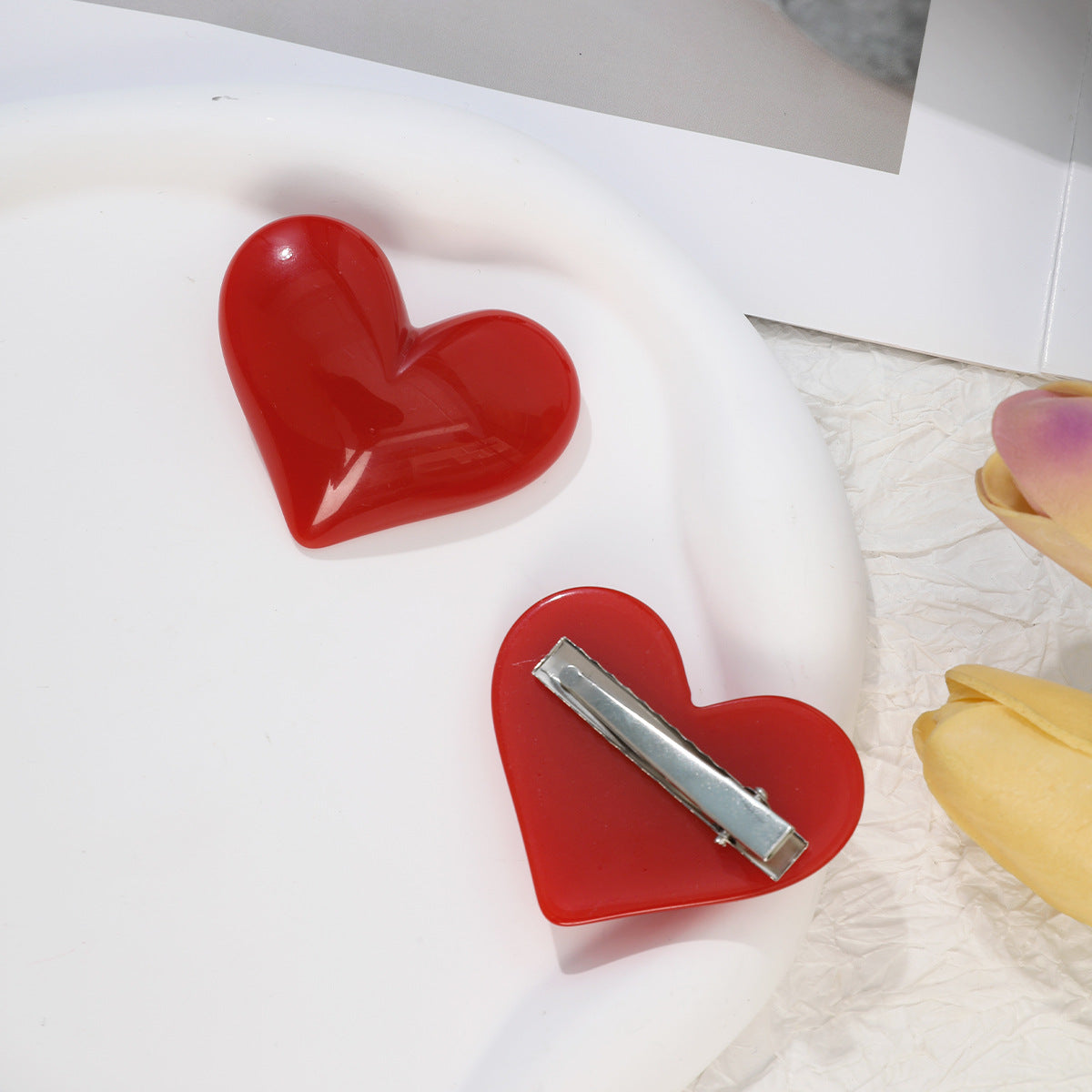 Sweet Heart Shape Hair Claws In Red Plastic, 1 Set Hairpin Accessories Perfect For Valentine's Day