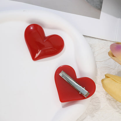 Sweet Heart Shape Hair Claws In Red Plastic, 1 Set Hairpin Accessories Perfect For Valentine's Day