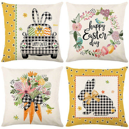 Easter Cartoon Style Rabbit Linen Cushion Pillow, Perfect For Festive Home Decor