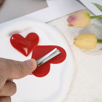 Sweet Heart Shape Hair Claws In Red Plastic, 1 Set Hairpin Accessories Perfect For Valentine's Day