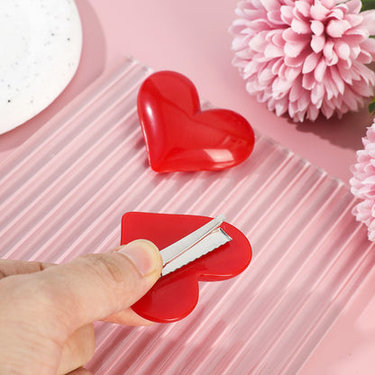 Sweet Heart Shape Hair Claws In Red Plastic, 1 Set Hairpin Accessories Perfect For Valentine's Day