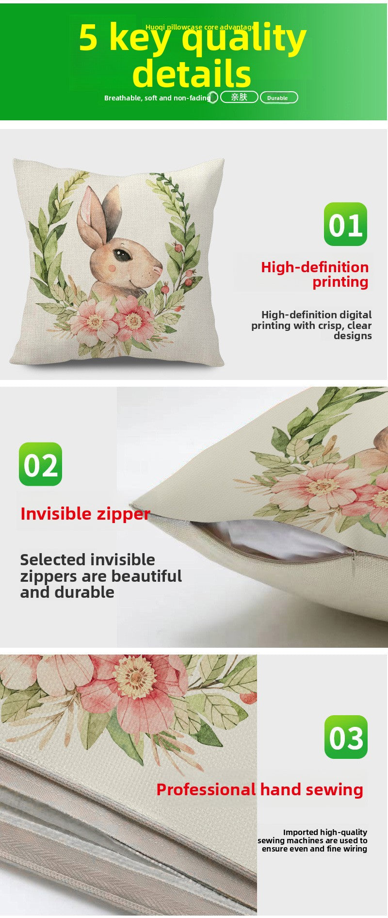 Easter Cartoon Style Rabbit Linen Cushion Pillow, Perfect For Festive Home Decor