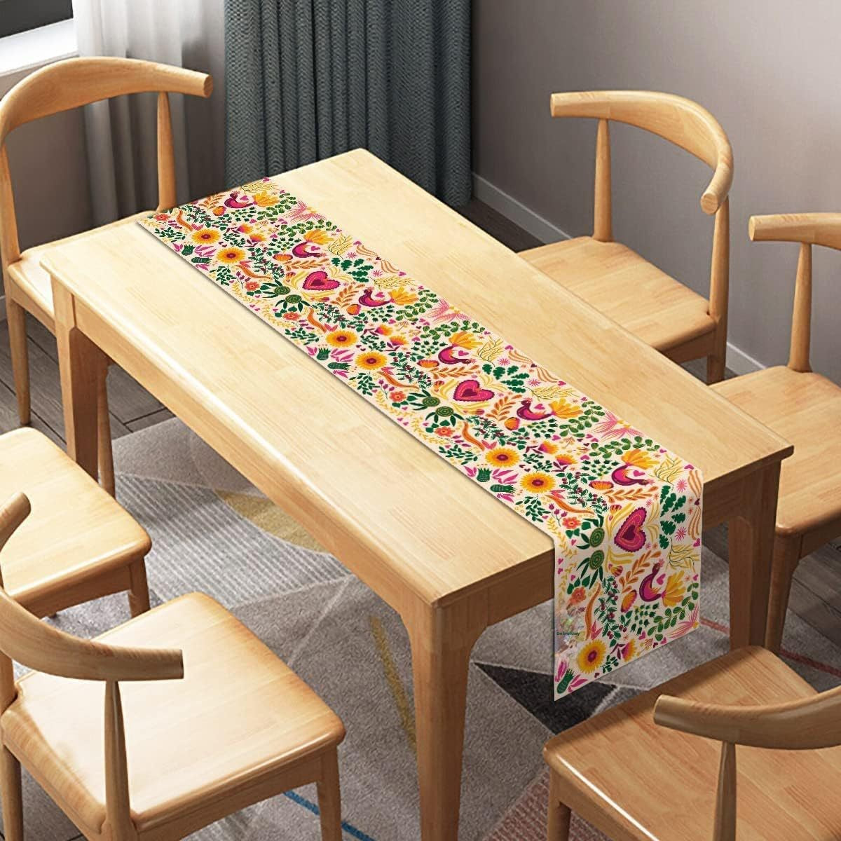 Day Of The Dead Flowers Table Runner In Polyester, Perfect For Festive Decoration