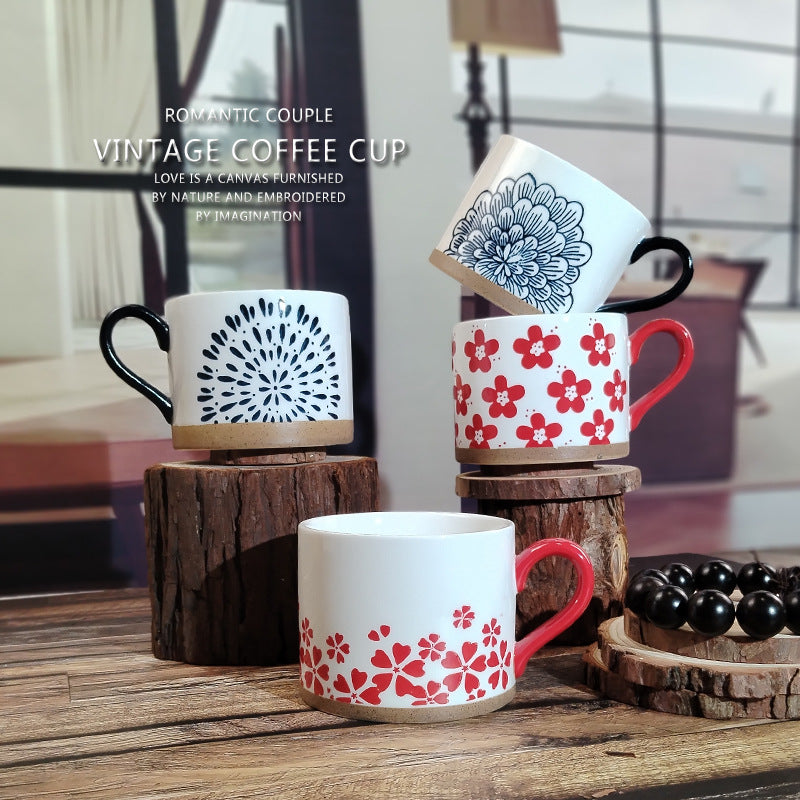 Retro Style Ceramic Mug Featuring Beautiful Flowers Design, Perfect For Coffee And Tea Lovers