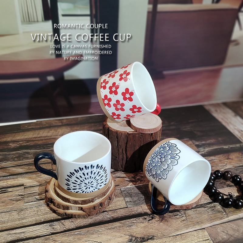 Retro Style Ceramic Mug Featuring Beautiful Flowers Design, Perfect For Coffee And Tea Lovers